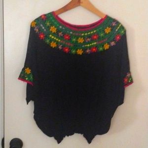 MEXICAN HUPIL. MEXICAN HANDCRAFTED BLOUSE. BLACK. FITS LARGE AND EXTRA LARGE.